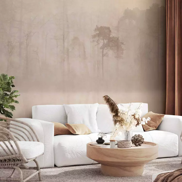 Beige Corner - Landscape with a Forest and Trees on a Beige Background