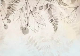 Wall Mural A subtle breeze - minimalist flowers and leaves in a beige composition Wallpaper Cropper
