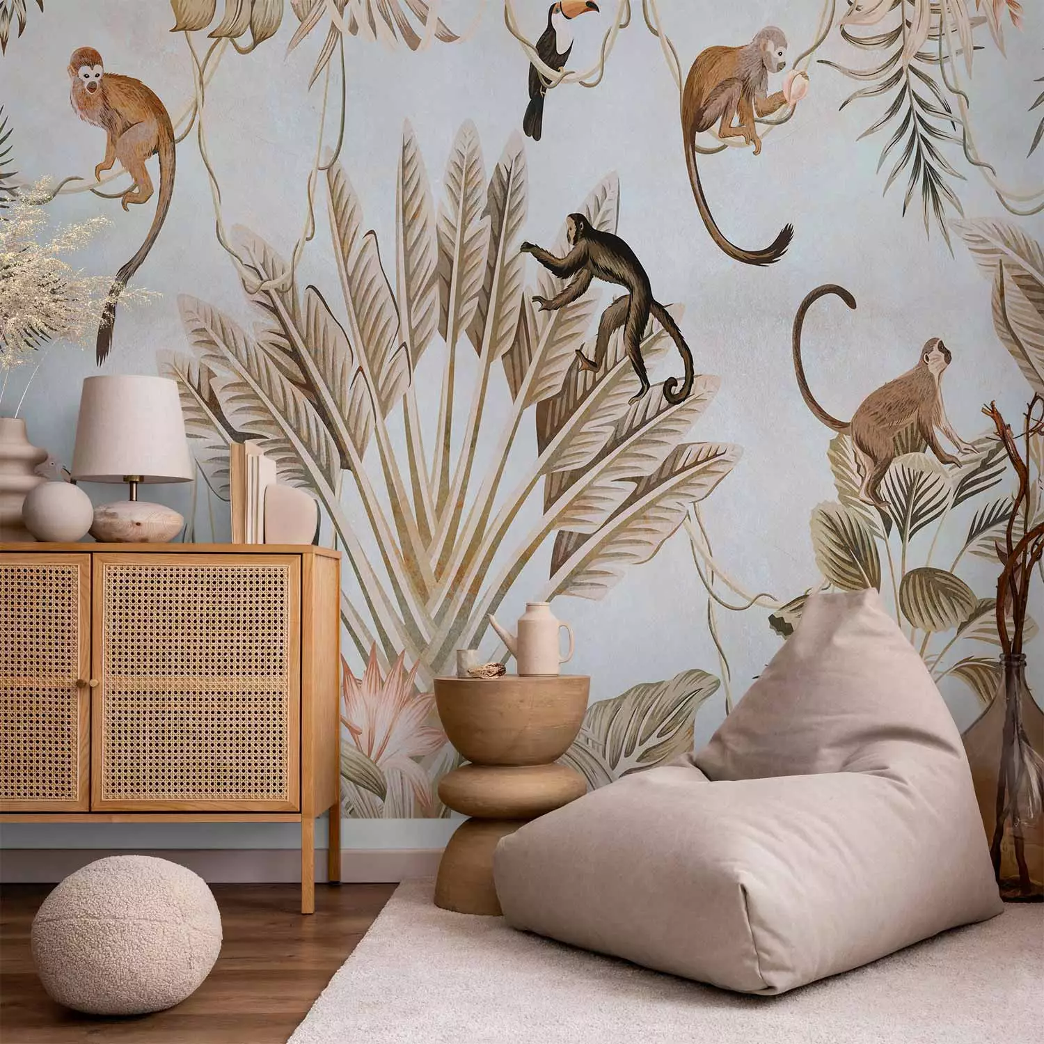 Photo Wallpaper In the jungle - monkeys playing among tropical plants