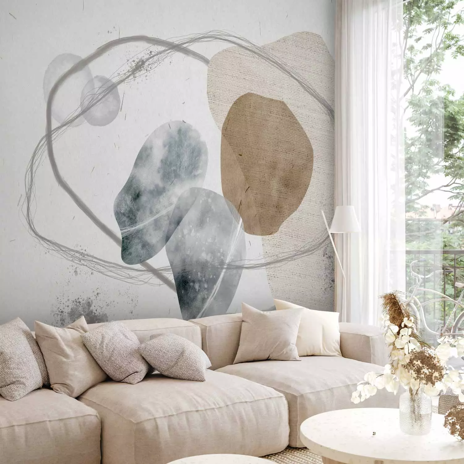 Photo Wallpaper Elements - minimalist abstraction with grey and beige patterns
