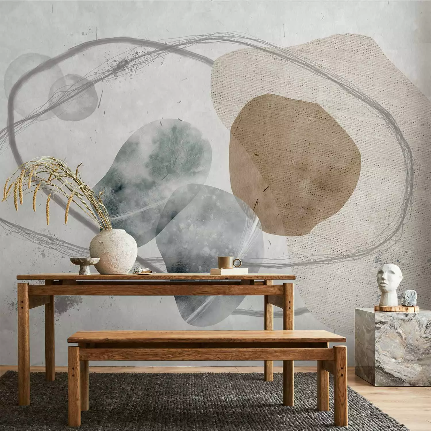 Photo Wallpaper Elements - minimalist abstraction with grey and beige patterns