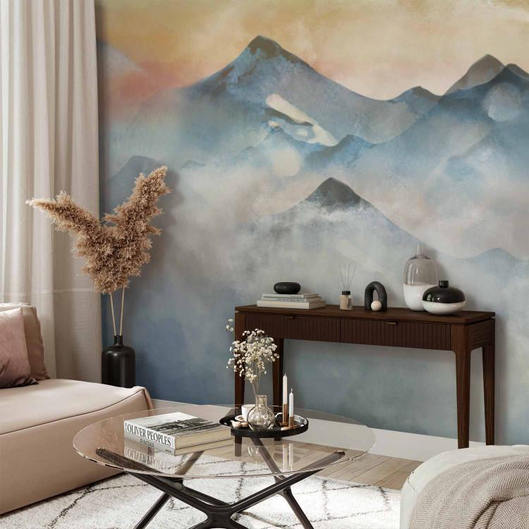 Wall Mural Mountain landscape watercolour - subtle landscape of mountains in mist with sunset