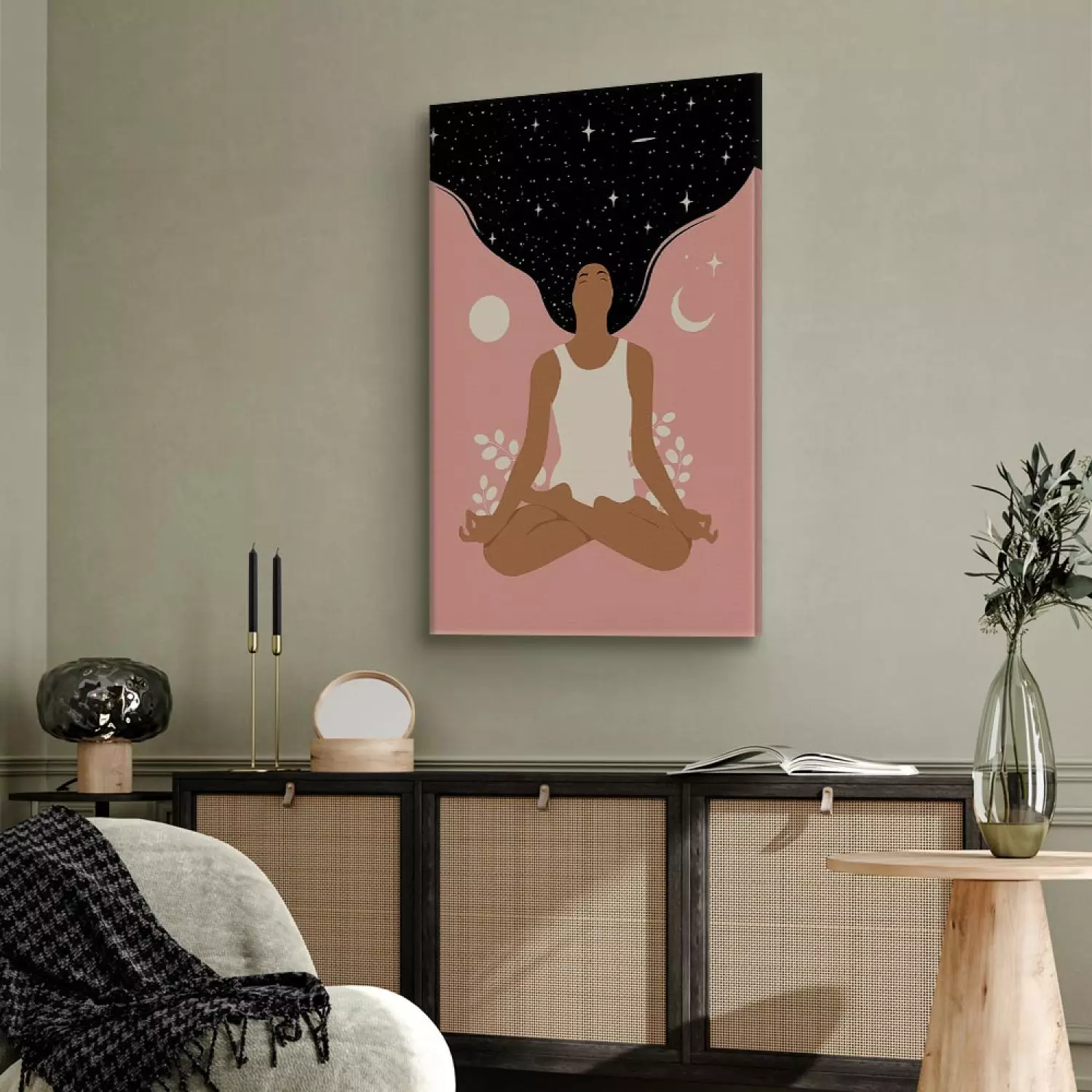 Canvas Print Morning Yoga Vertical - woman figure in a self-love spirit