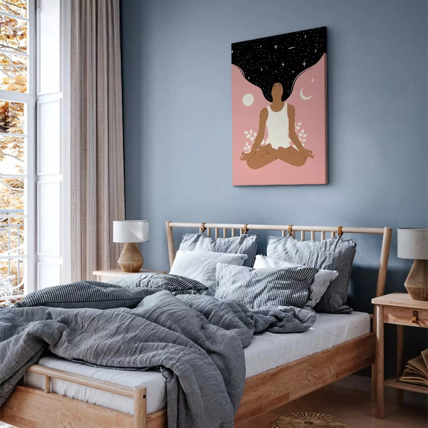 Canvas Print Morning Yoga Vertical - woman figure in a self-love spirit