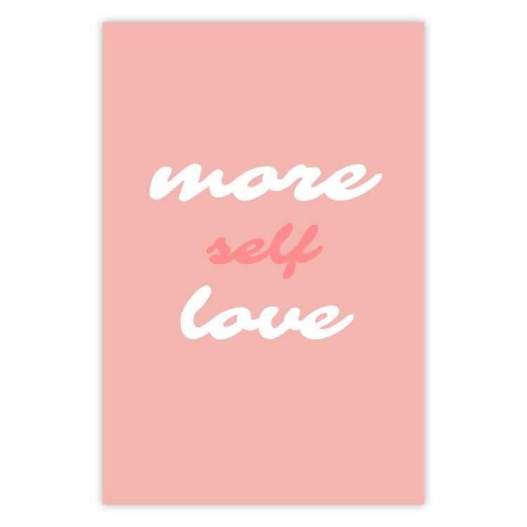 Poster More Self Love - white and pink English texts on a pastel background