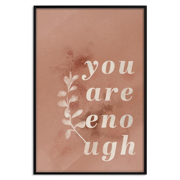 Poster You Are Enough - white English texts on a red textured background