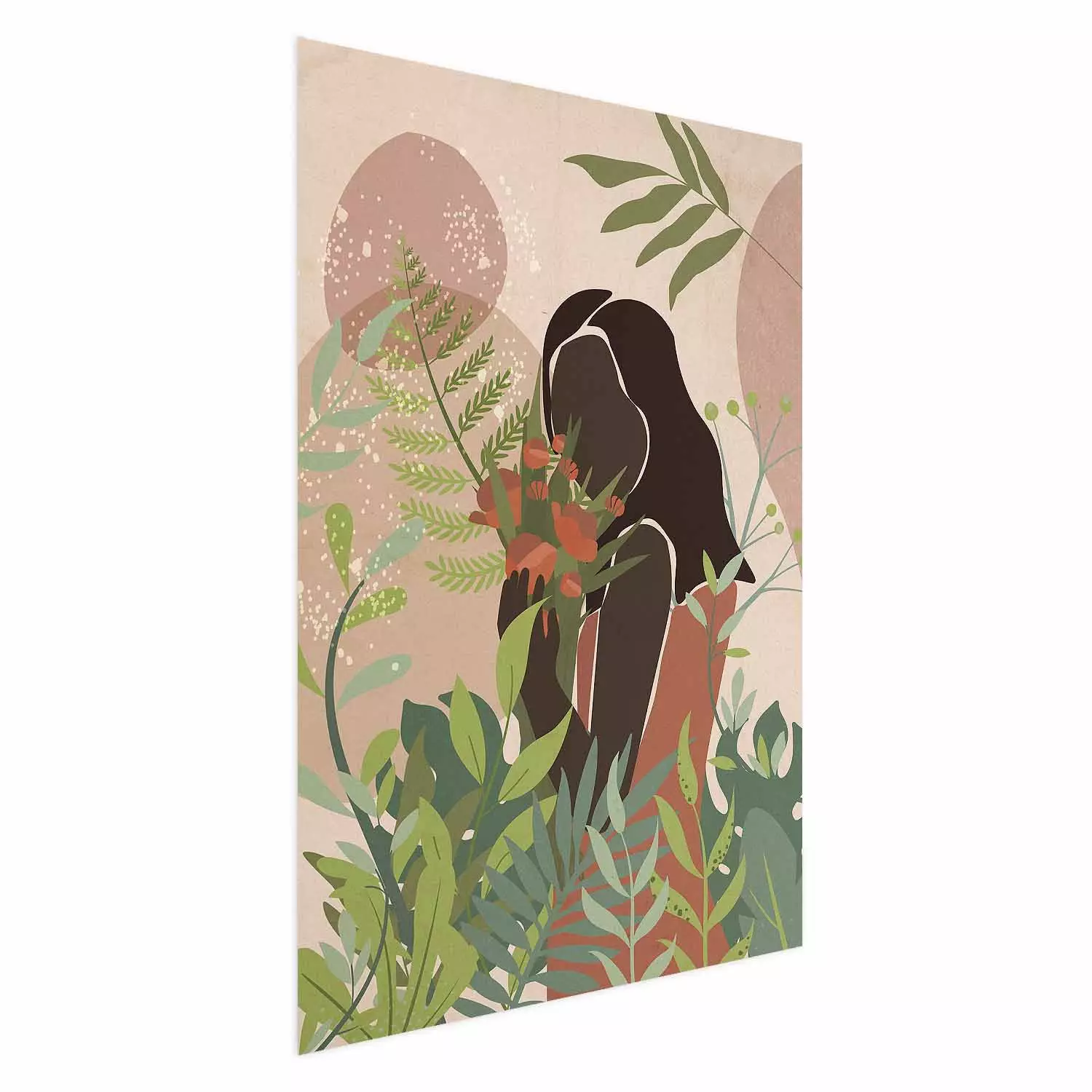Wall Poster Woman in Green - black woman among plants on an abstract background