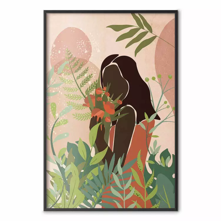 Woman in Green - black woman among plants on an abstract background