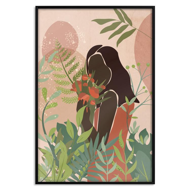 Poster Woman in Green - black woman among plants on an abstract background