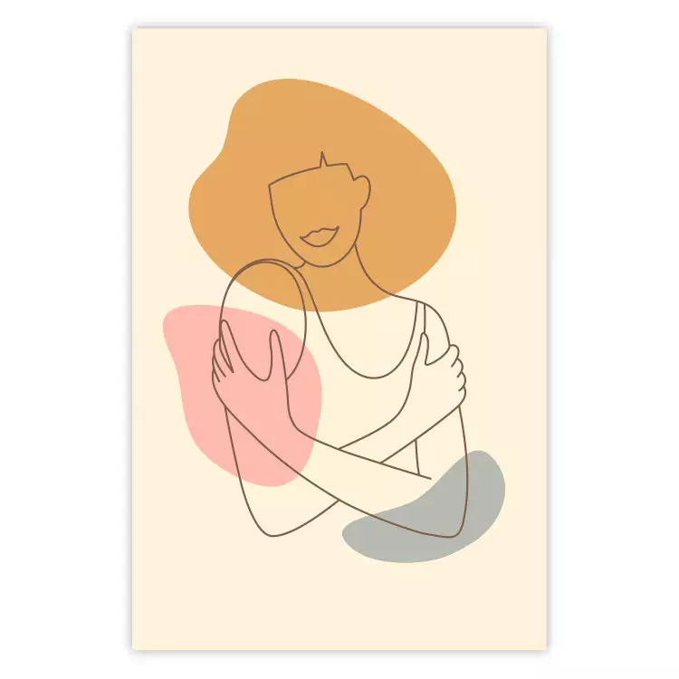 Poster Embrace Yourself - line art of a woman on a colorful abstract background