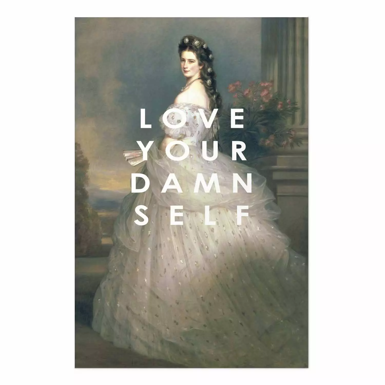 Wall Poster Love Your Damn Self - English texts and a woman in a wedding dress