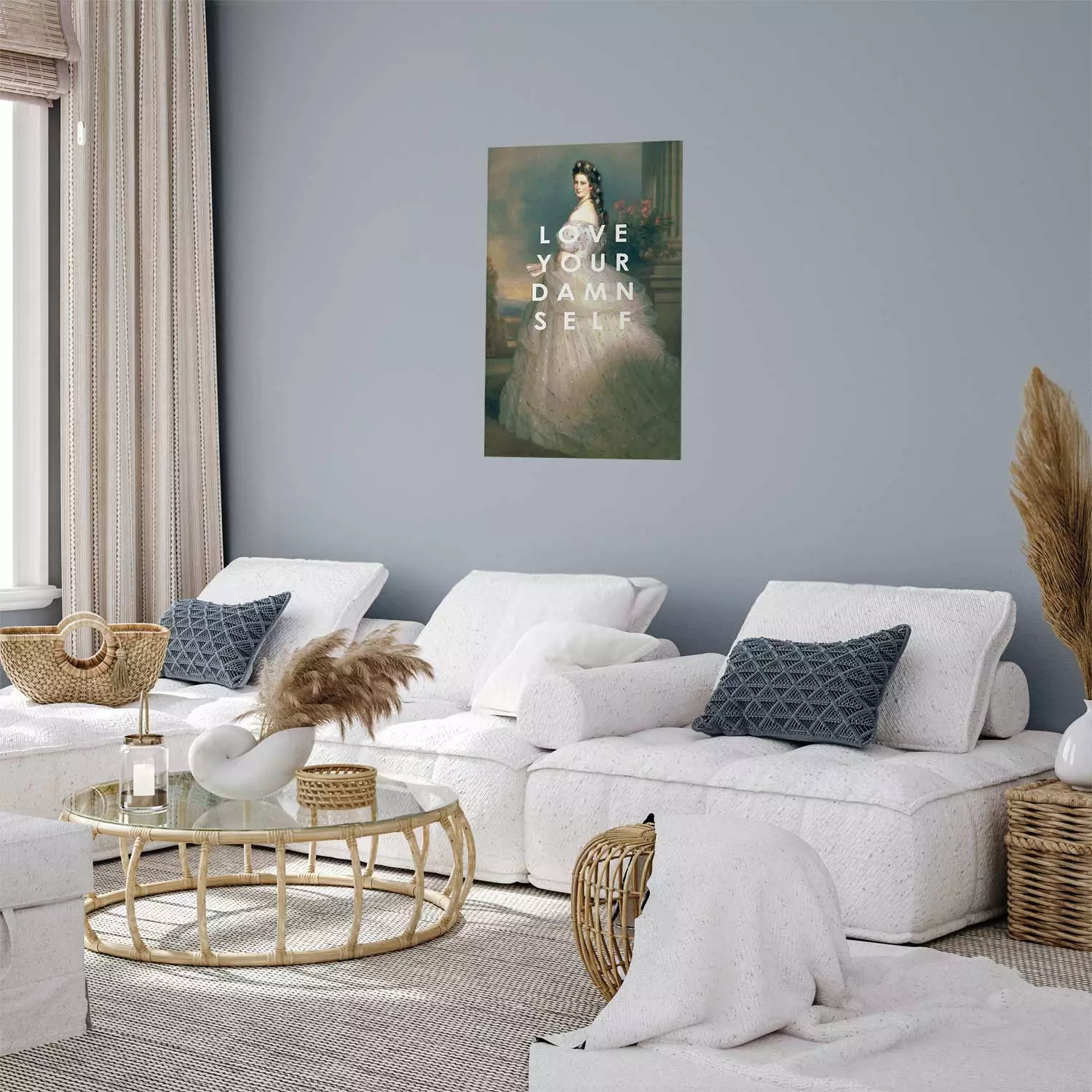 Wall Poster Love Your Damn Self - English texts and a woman in a wedding dress