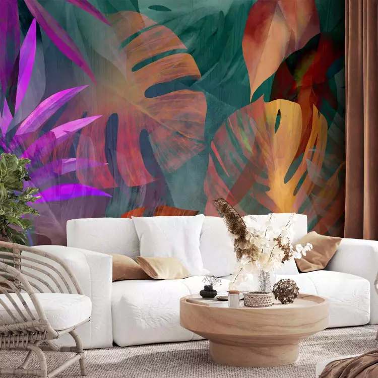 Wall Mural Color leaves - Abstraction with a colored floral motif