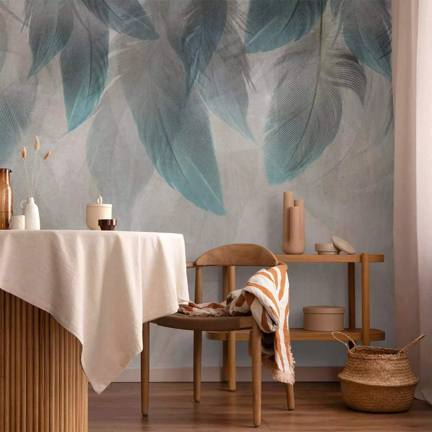 Photo Wallpaper Forest of Feathers - a bright gray and blue composition