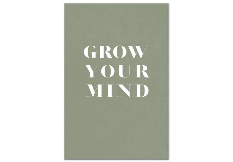 Canvas Grow Your Mind (1-piece) Vertical - white text on olive background