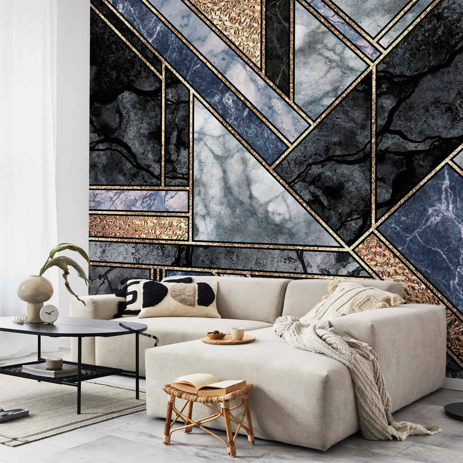 light blue art deco wallpaper