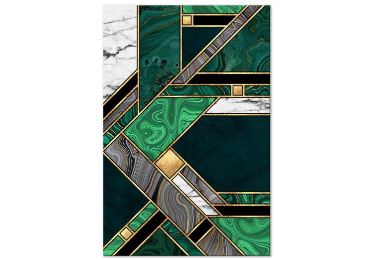Canvas Green-Gold Geometry (1-piece) Vertical - abstraction with mosaic