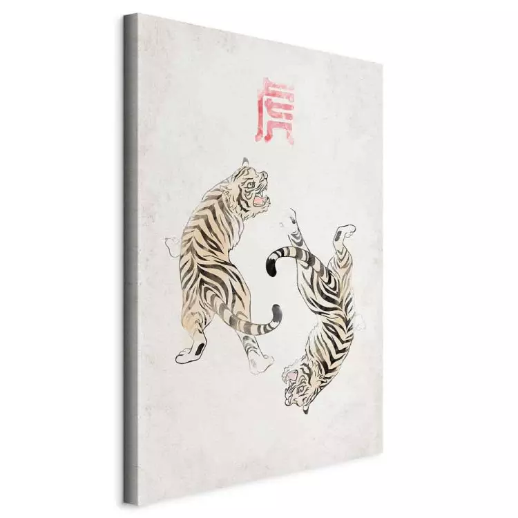 Tiger Dance (1-piece) Vertical - two wild cats on a light background