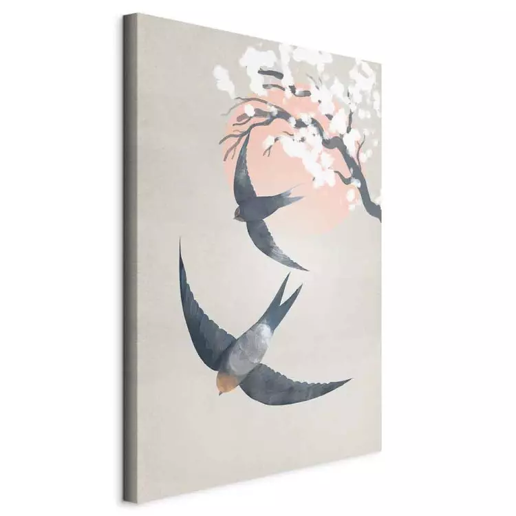 Swallows in Flight (1-piece) Vertical - birds against a cherry tree background