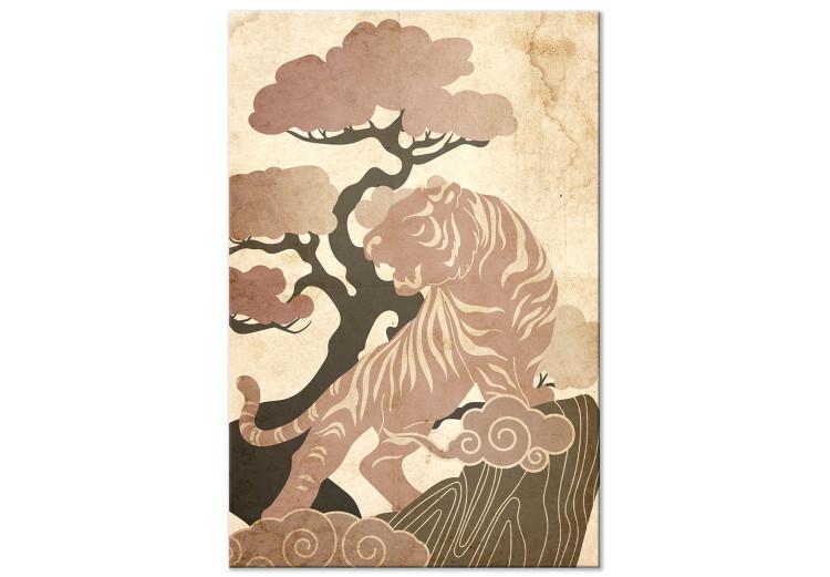 Canvas Asian King (1-piece) Vertical - wild cat among trees and clouds