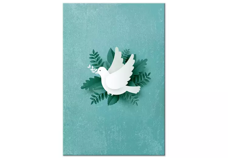 Canvas Peace Dove (1-piece) Vertical - white bird and green plants