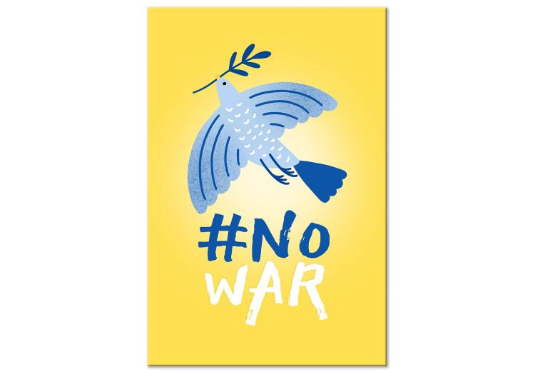Canvas No War (1-piece) Vertical - blue bird on yellow background with text