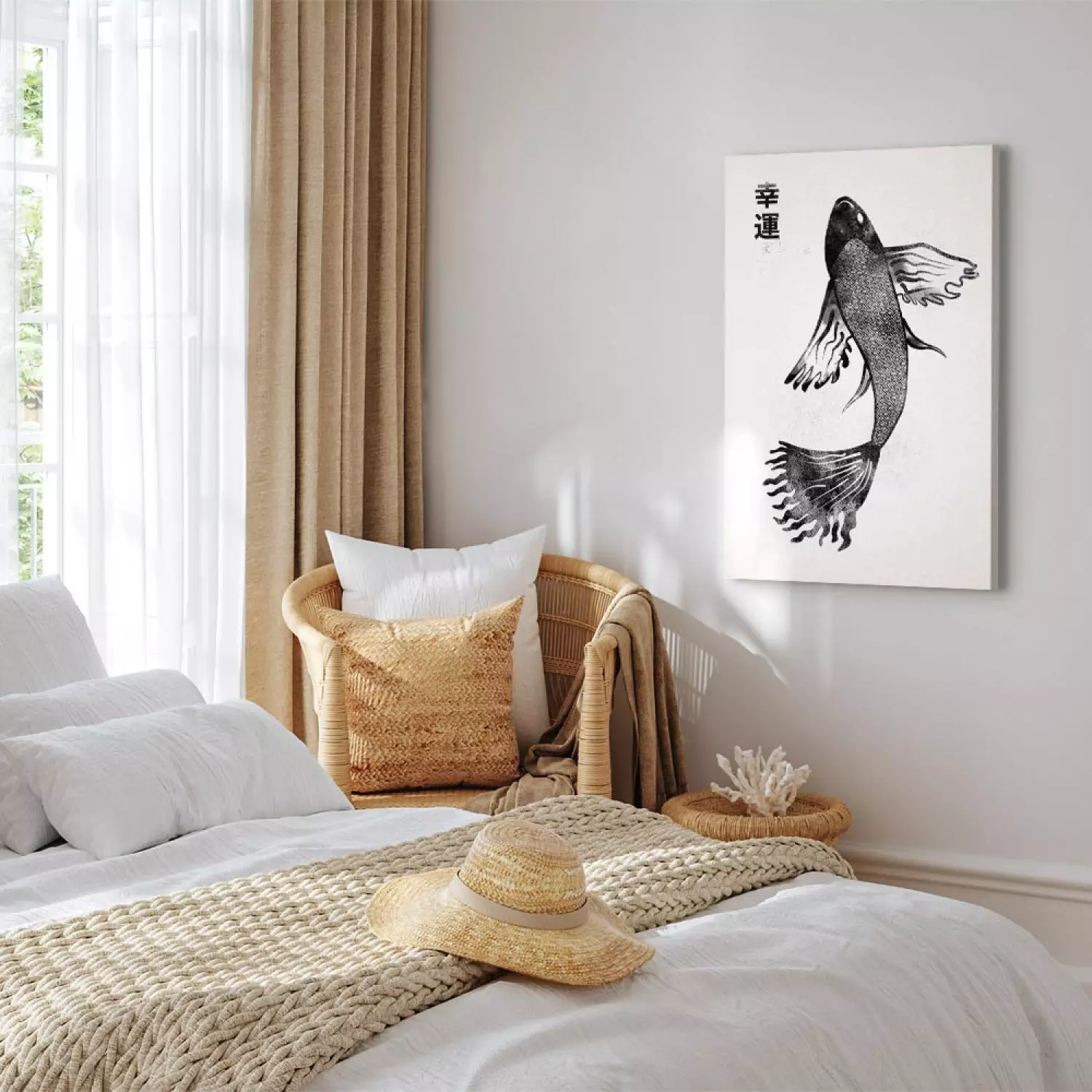 Canvas Print Fish of Happiness Vertical - animal painted on a light background