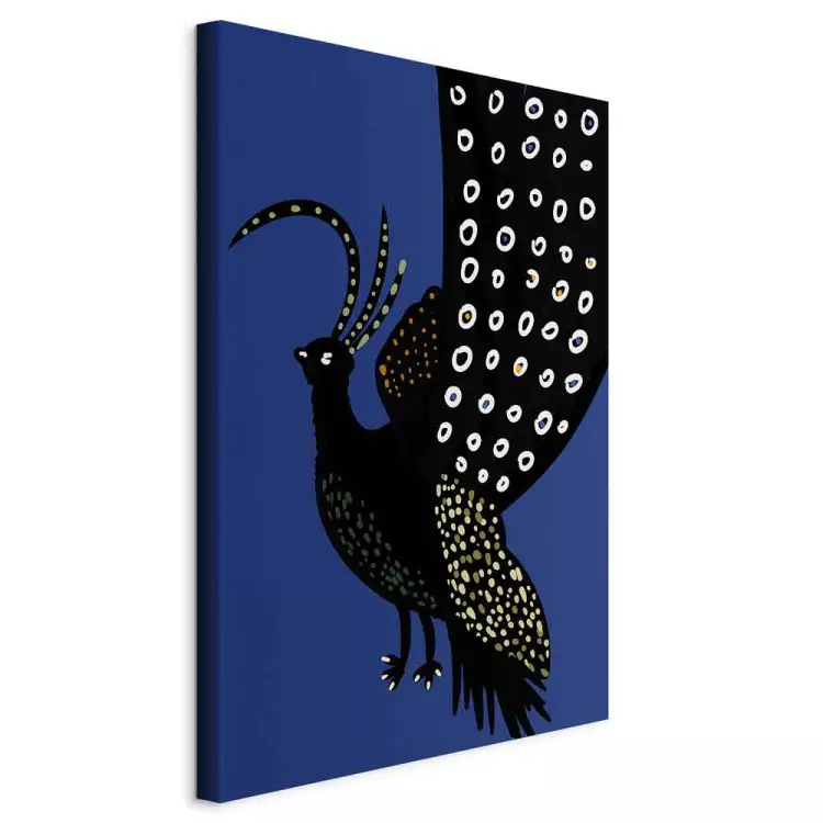 Oriental Peacock (1-piece) Vertical - black bird on navy background