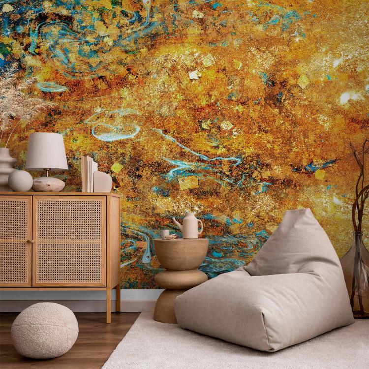 Wall Mural Fleeing thoughts - composition full of gold with blue patterns