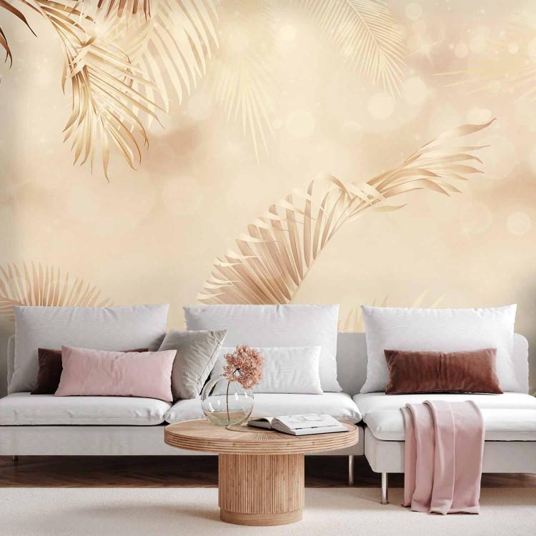 Wall Mural Golden corner - glamour composition with exotic leaves with patterns