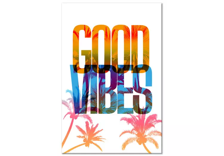 Canvas Good Vibes (1-piece) Vertical - composition with palm trees and texts