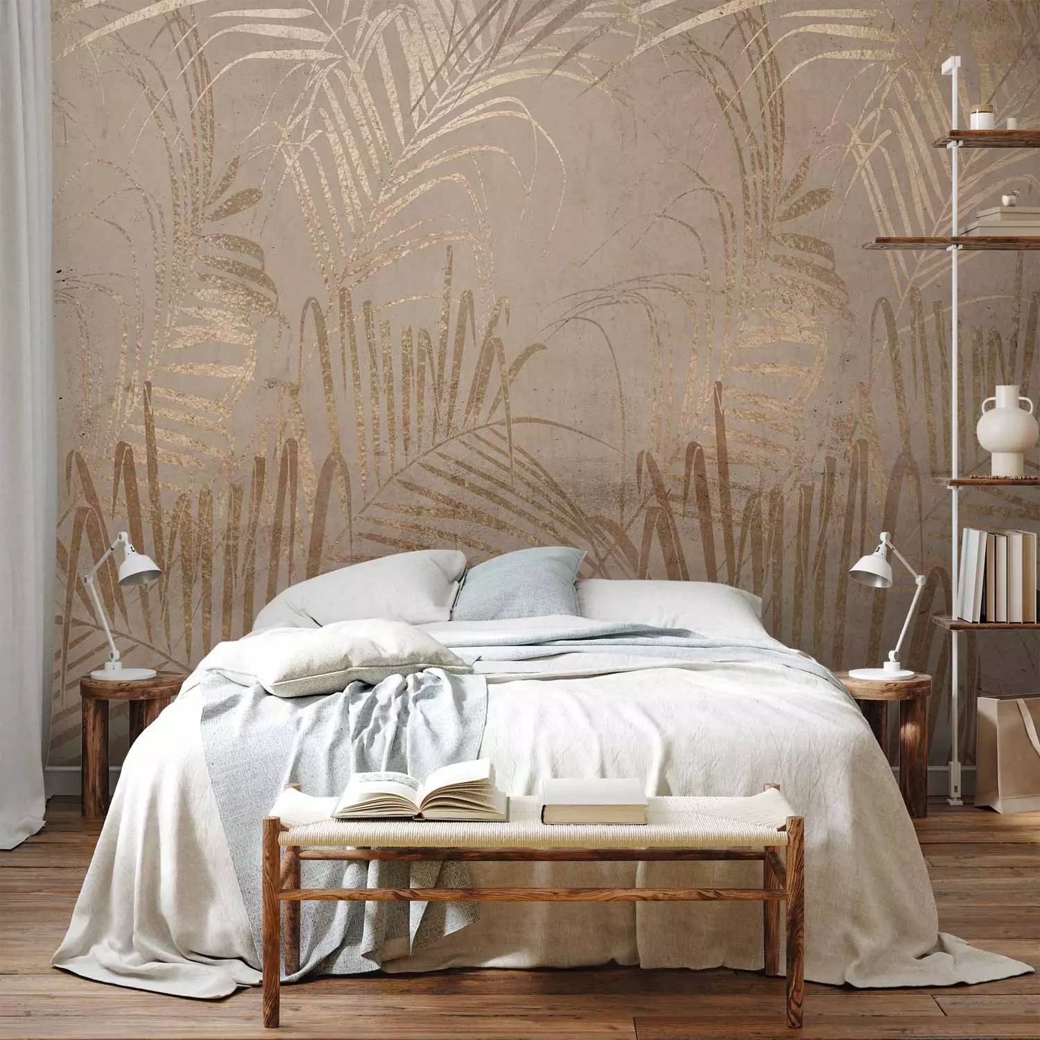 Wall Mural Coast of Palm Trees - Artistic Beige Composition With Leaves