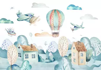 Wall Mural Airplane Town Wallpaper Cropper