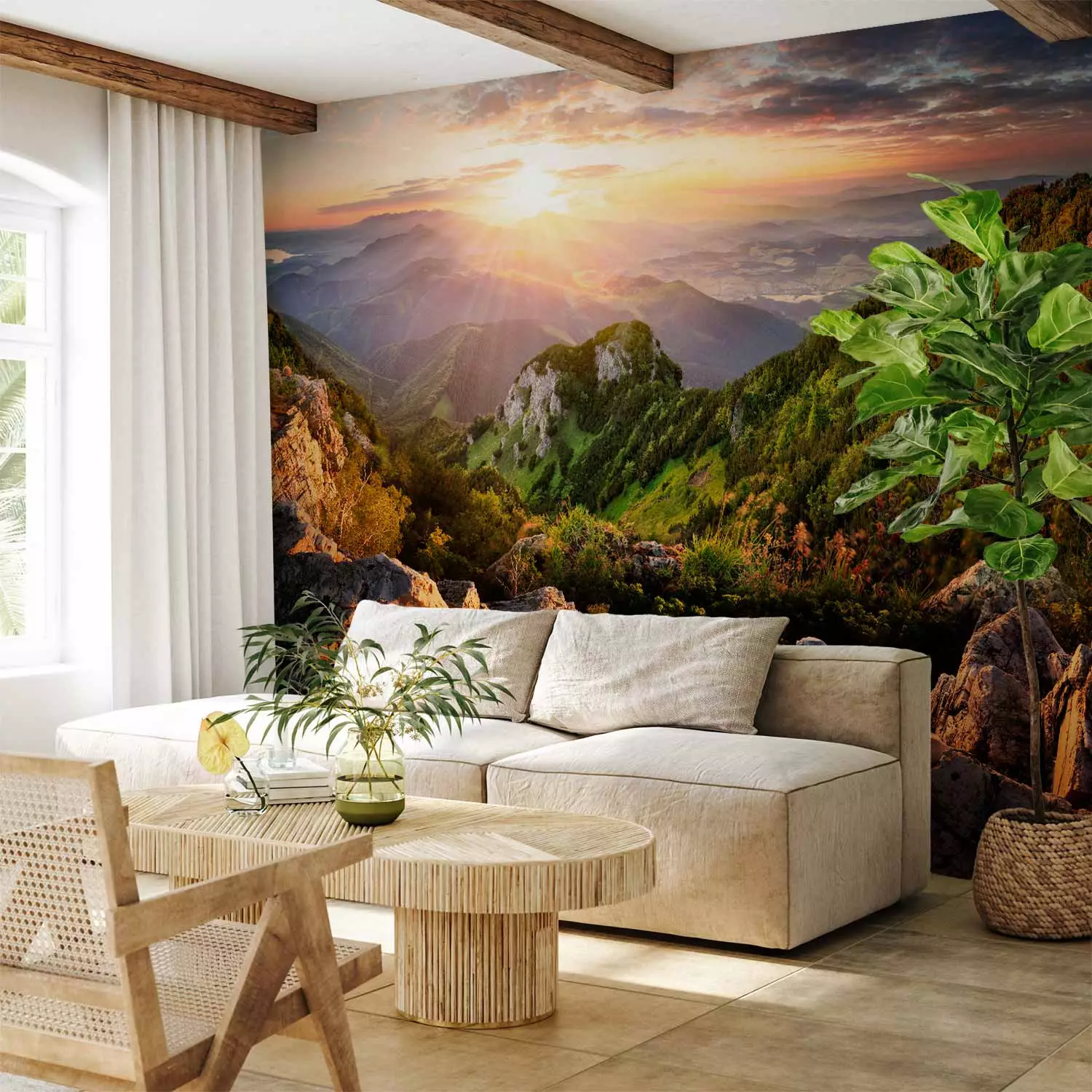 Wall Mural Peak landscape - landscape with sunset over rocky mountains