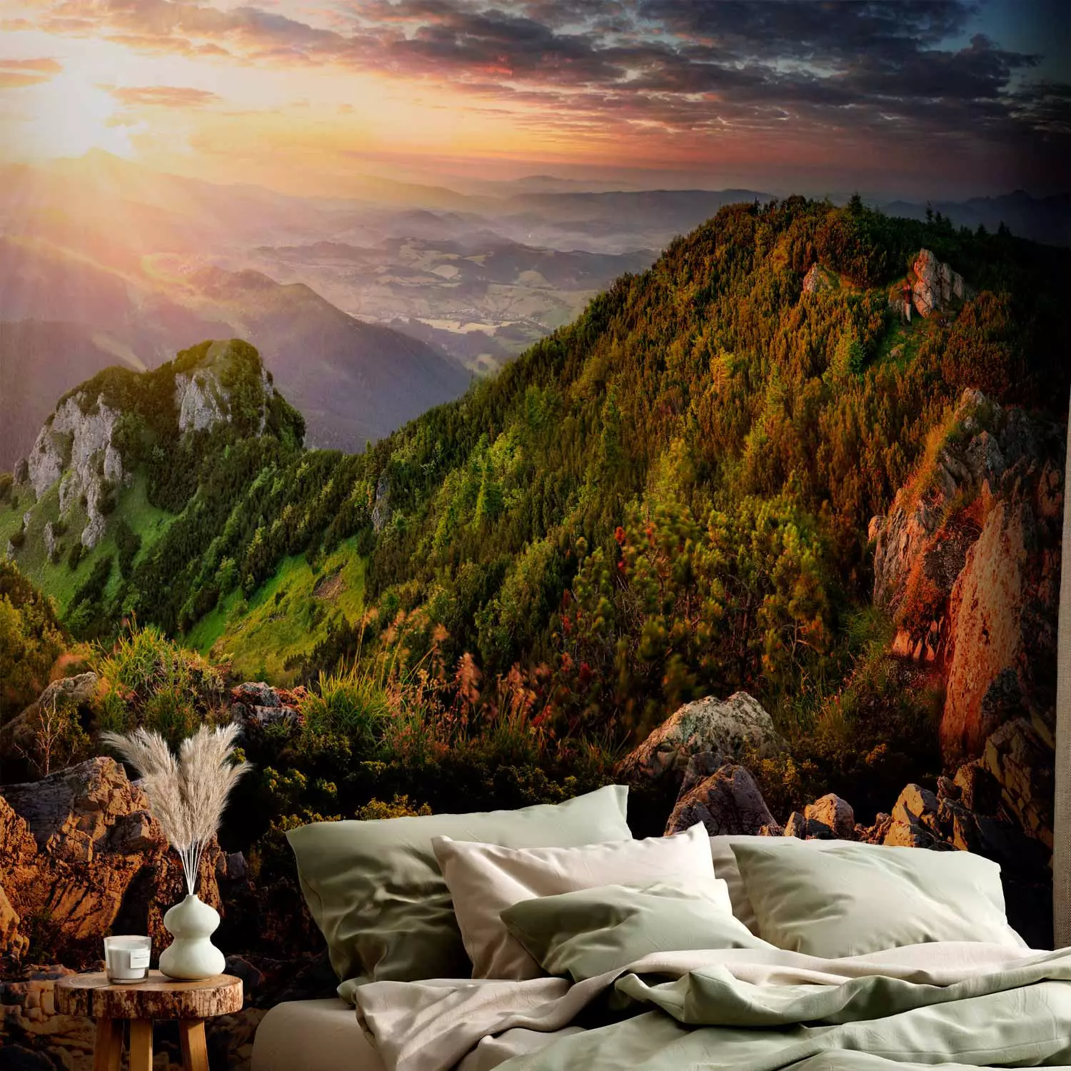 Wall Mural Peak landscape - landscape with sunset over rocky mountains