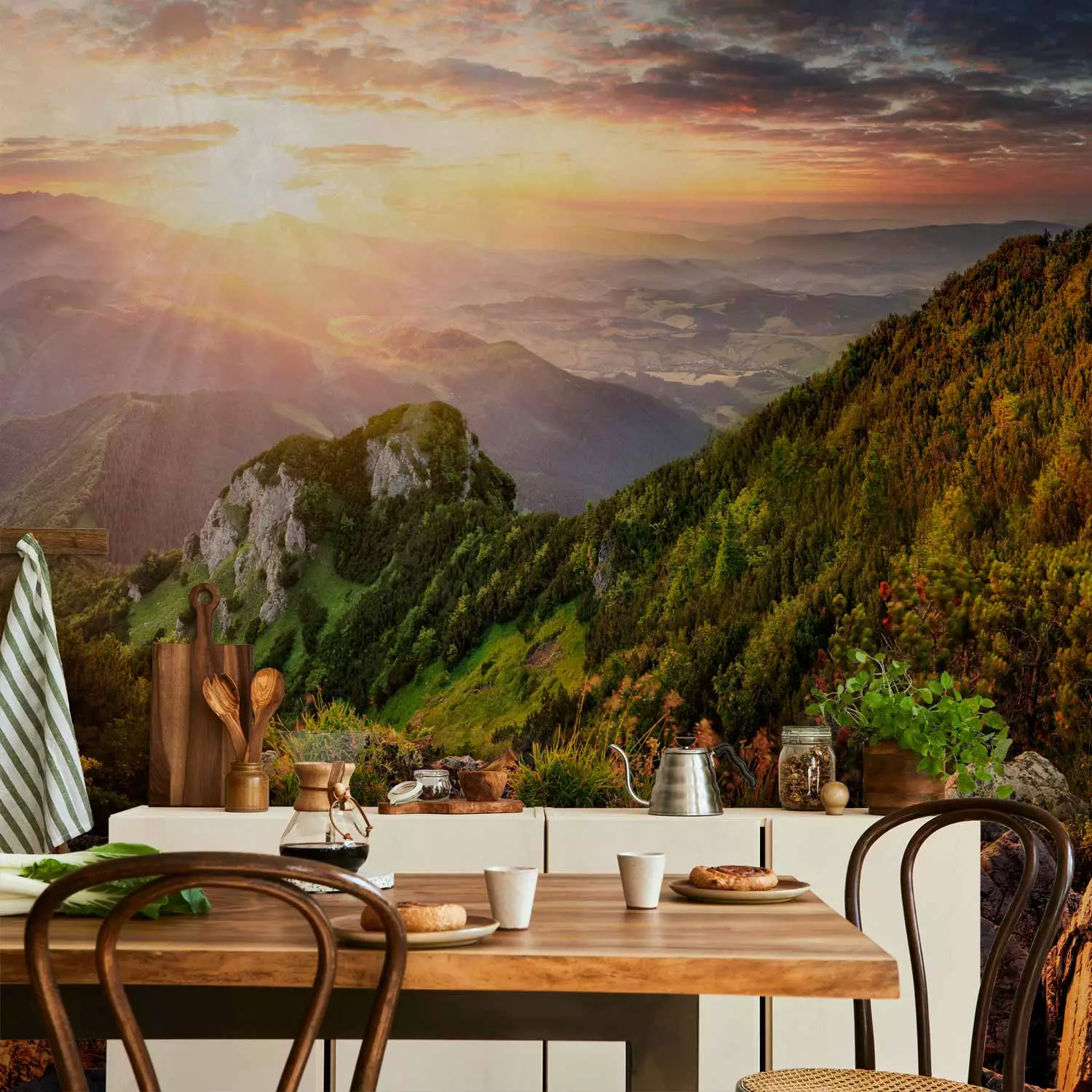 Wall Mural Peak landscape - landscape with sunset over rocky mountains