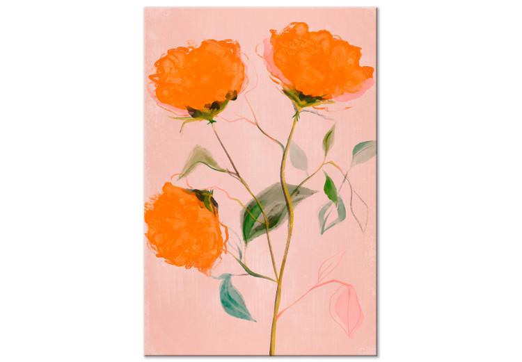 Canvas Orange Flowers (1-piece) Vertical - three roses in bloom