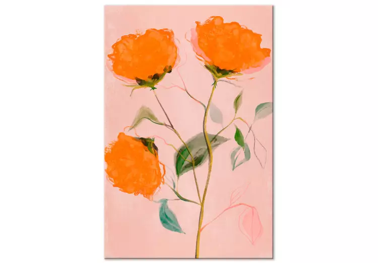 Canvas Orange Flowers (1-piece) Vertical - three roses in bloom