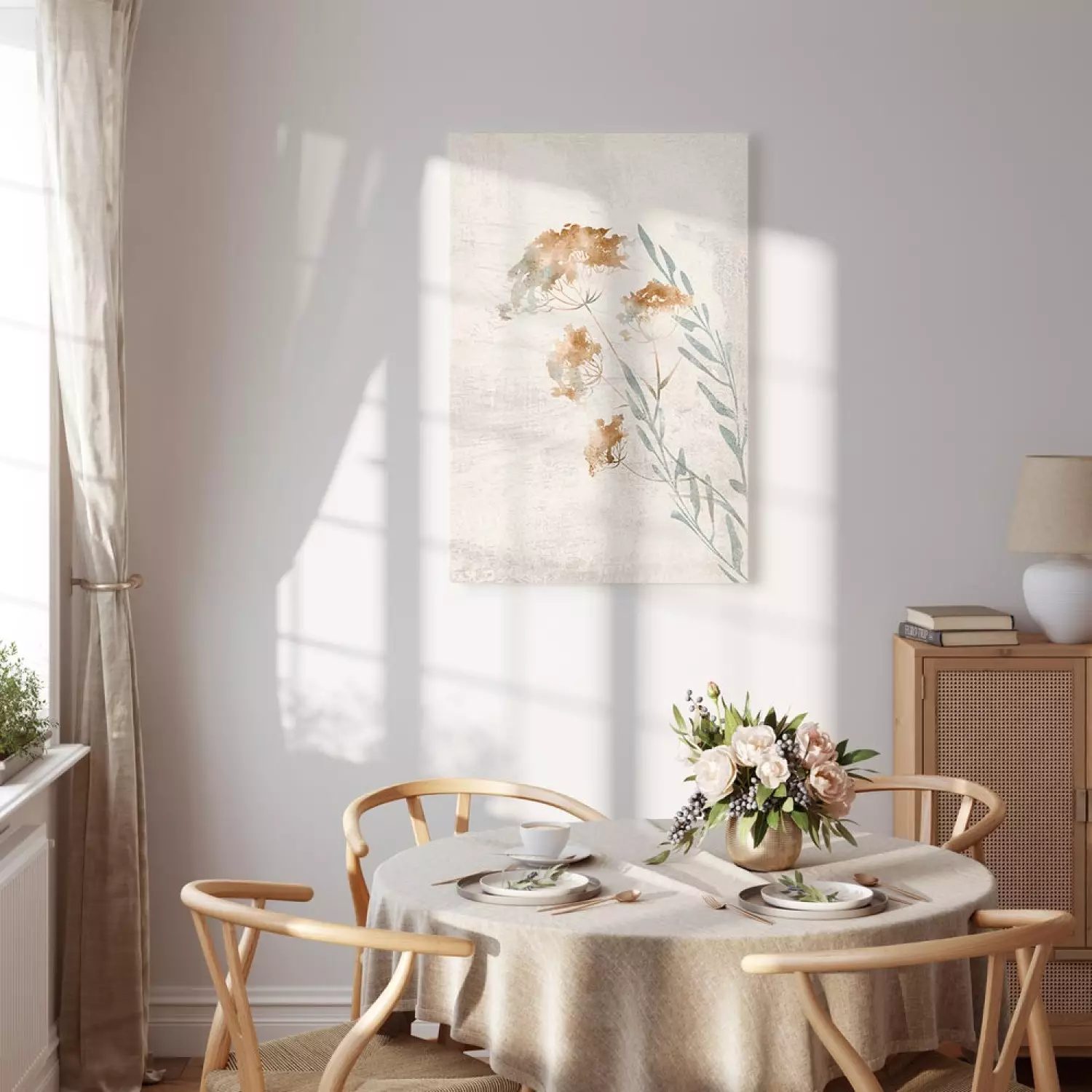 Canvas Spring Branches Vertical - plant landscape on a beige background