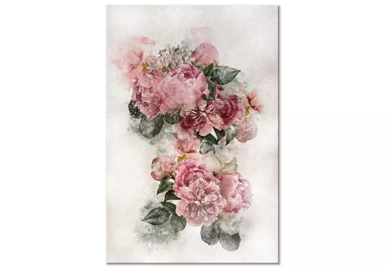 Canvas Peonies in Bloom (1-piece) Vertical - pink flowers and light background
