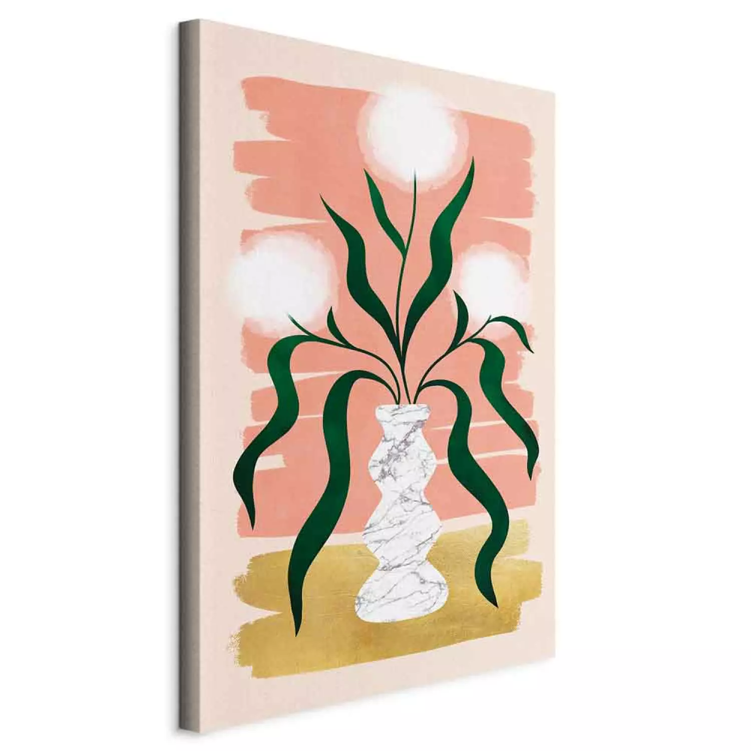 Canvas Dandelions in Vase Vertical - white flowers and leaves