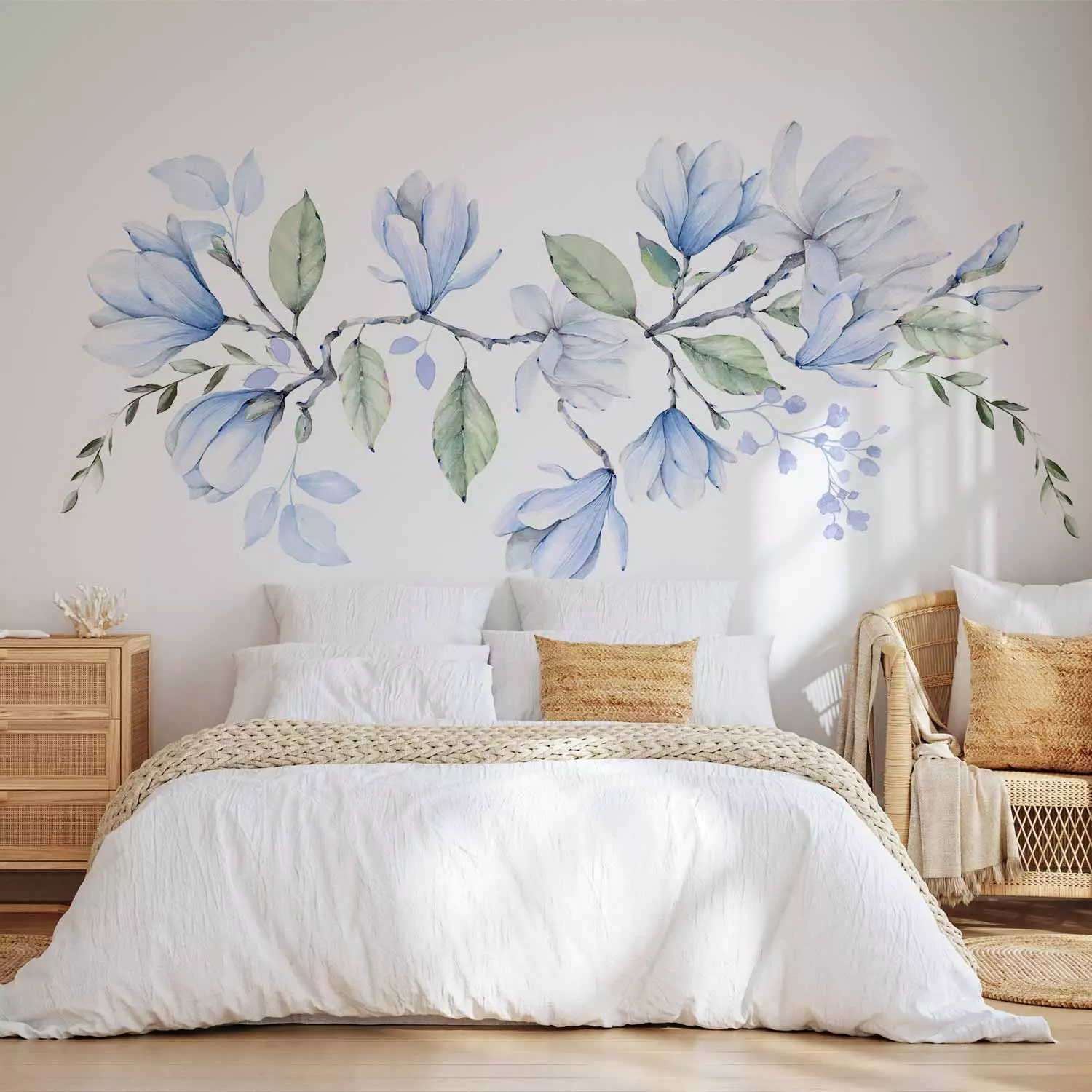 Wall Mural Magnolia in bloom - romantic flower motif in blue