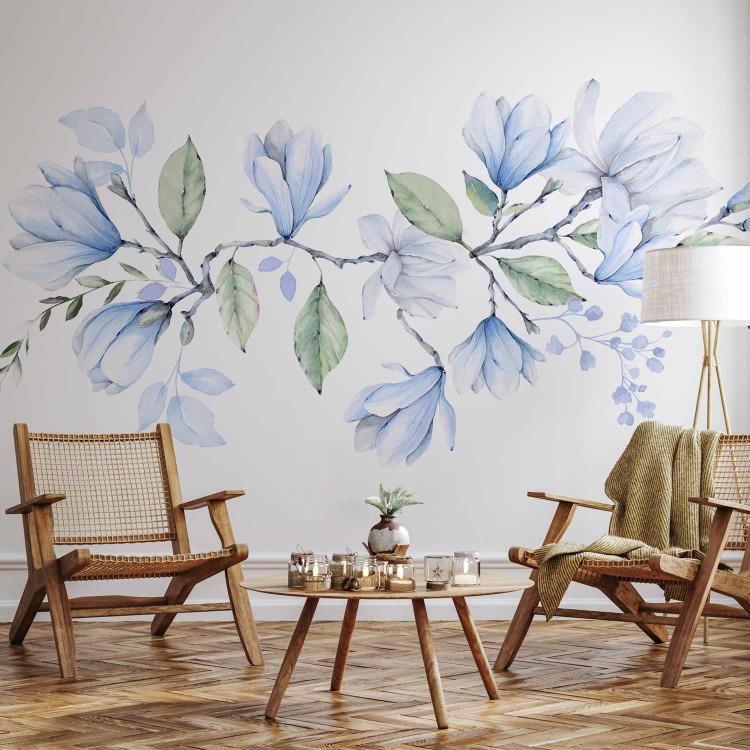 Wall Mural Magnolia in bloom - romantic flower motif in blue