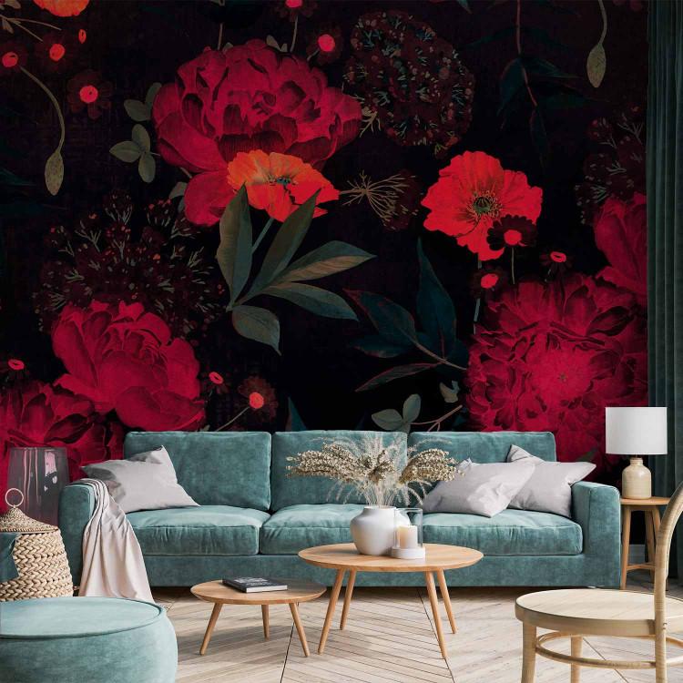 Wall Mural Nature - energetic composition of colourful flowers on a black background