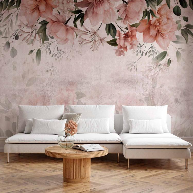 Wall Mural Delicate nature - composition of flowers in shades of pink on a light background