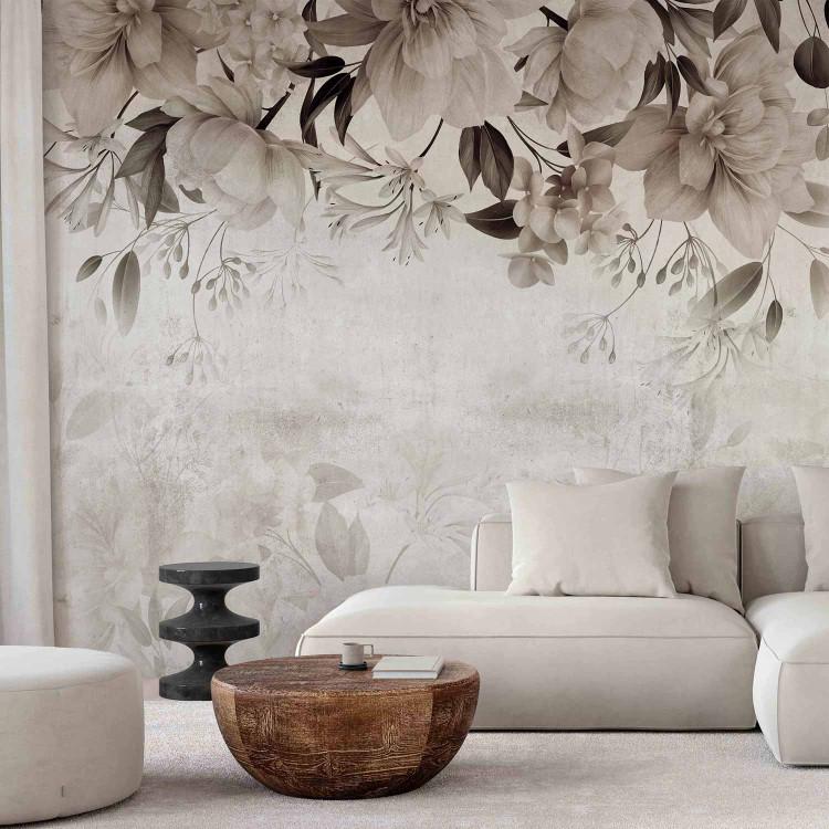Wall Mural Delicate nature - composition of flowers in grey on a light background