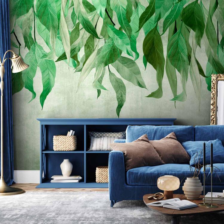 Wall Mural Mediterranean nature - landscape with green leaves on a light background