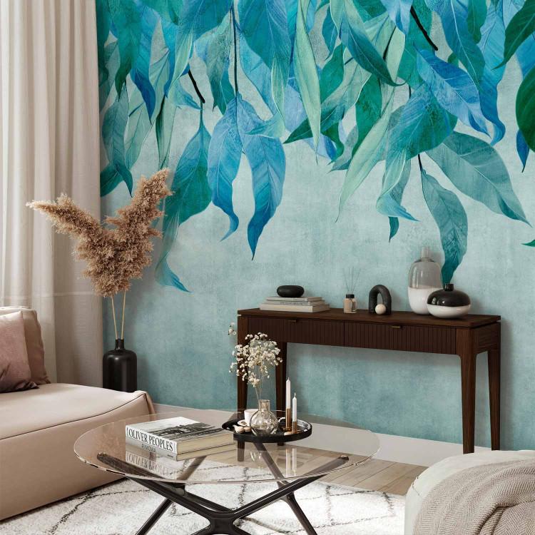 Wall Mural Mediterranean nature - landscape with blue leaves on a light background