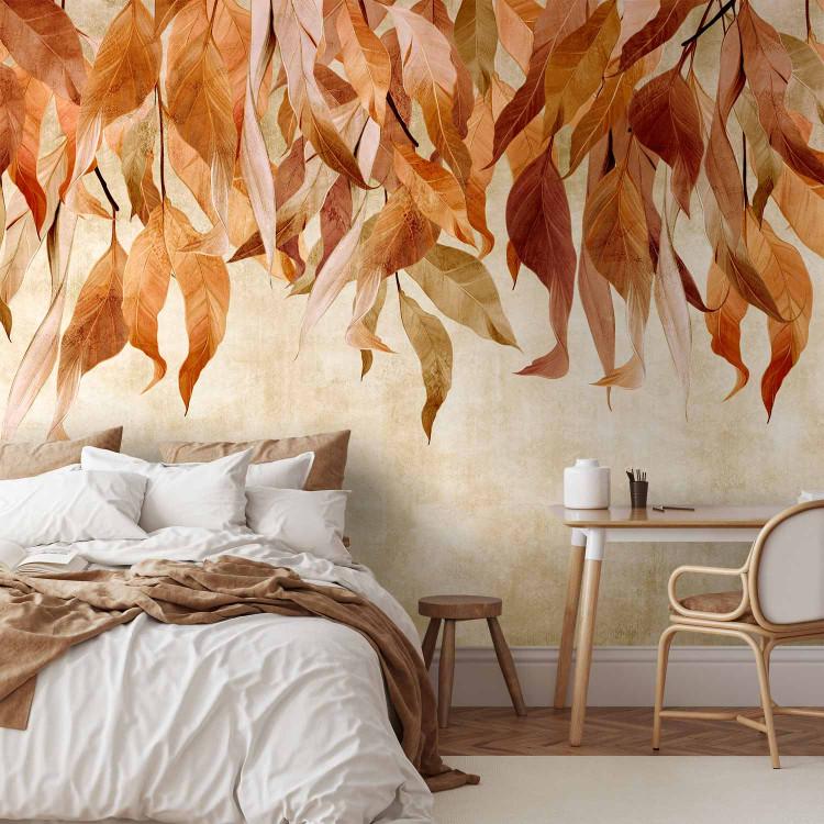 Wall Mural Mediterranean nature - landscape with orange leaves on a light background