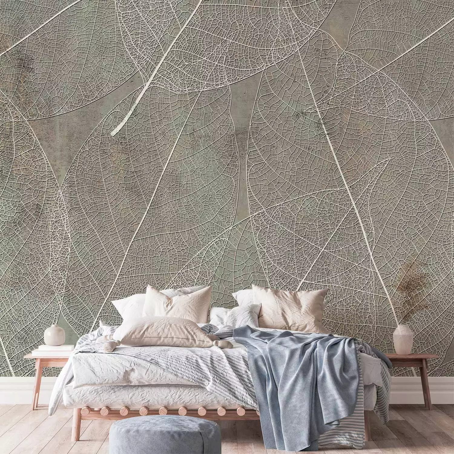 Wall Mural Nature direction - landscape with white leaf motif on muted background